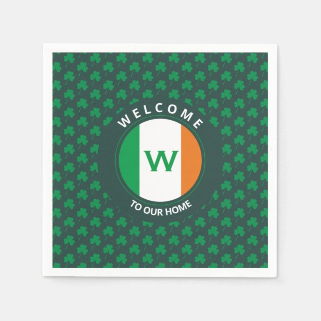 Serviette En Papier Nom moderne Monogram Irish Flag Shamrock (Devant)
