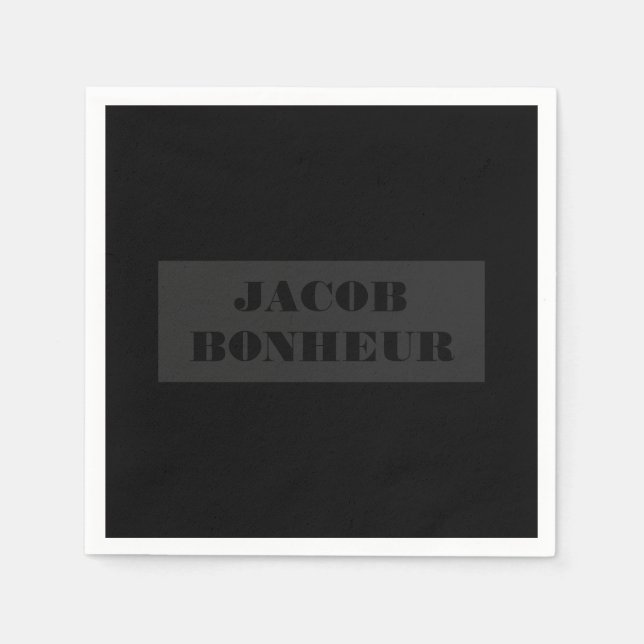 Serviette En Papier Nom moderne professionnel | Gris foncé et noir (Devant)