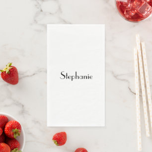 Serviette En Papier Nom Monogram Modèle noir blanc personnalisé