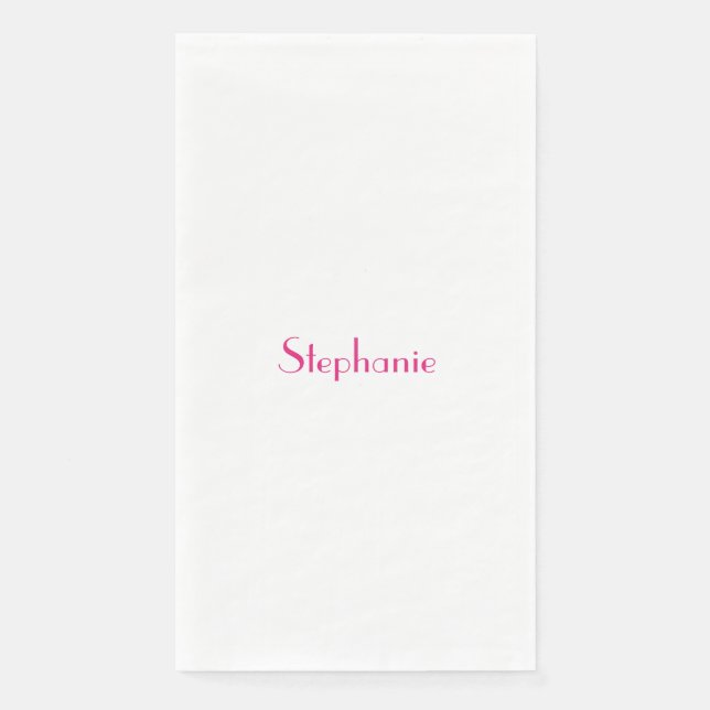 Serviette En Papier Nom Monogramme Modèle rose blanc Personnalisé 2023 (Devant)