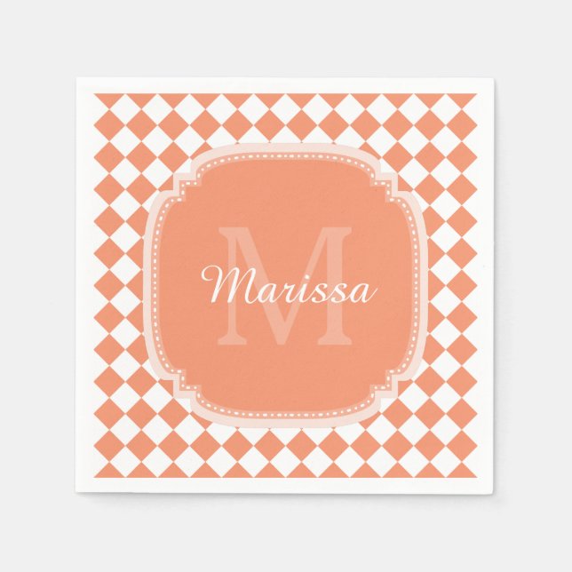 Serviette En Papier Nom Monogrammé - orange clair tendance (Devant)