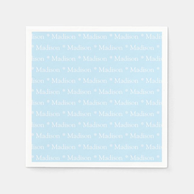 Serviette En Papier Nom personnalisable texte motif bleu clair blanc (Devant)