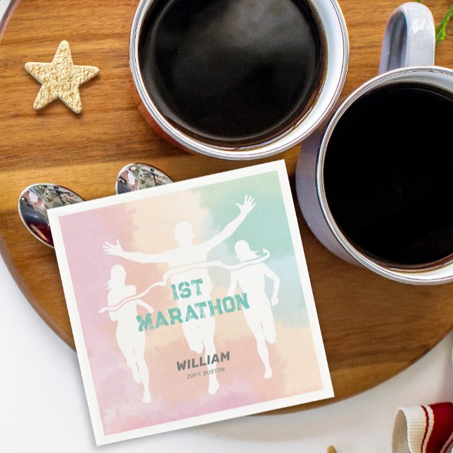 Serviette En Papier Nom personnalisé 1ère fête de fête du marathon (Custom Name 1st Marathon Celebration Party Napkins)