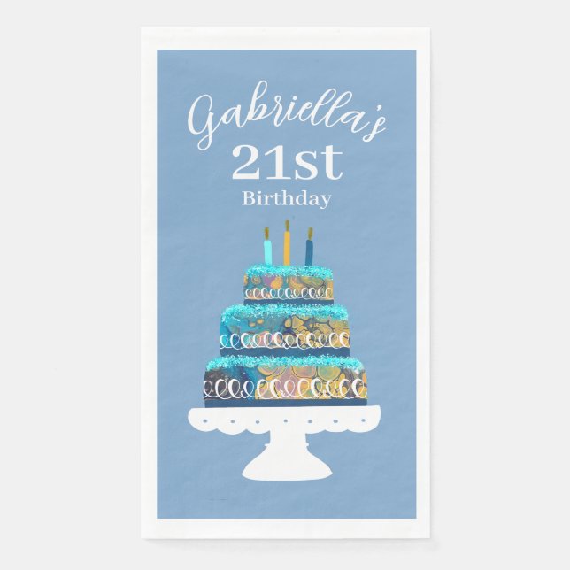 Serviette En Papier Nom personnalisé 21e gâteau d'anniversaire (Devant)