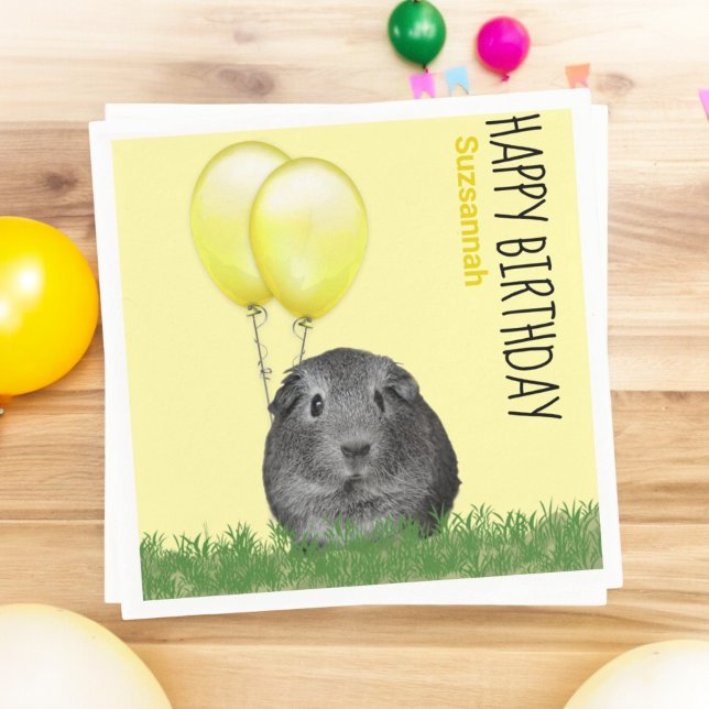 Serviette En Papier Nom personnalisé Anniversaire Guinée Cochon Ballon (custom party napkin with guinea pig and balloons)