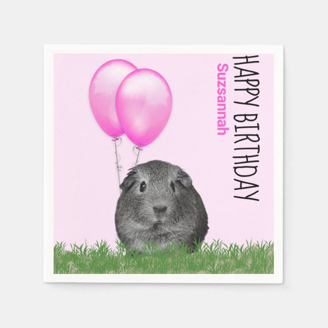 Serviette En Papier Nom personnalisé Anniversaire Guinée Cochon Ballon (Devant)