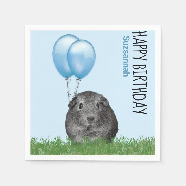 Serviette En Papier Nom personnalisé Anniversaire Guinée Cochon Bleu B (Devant)