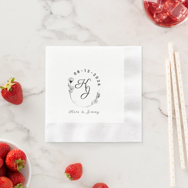 Serviette En Papier Nom personnalisé avec monogramme & Date Élégant ma (En situation)