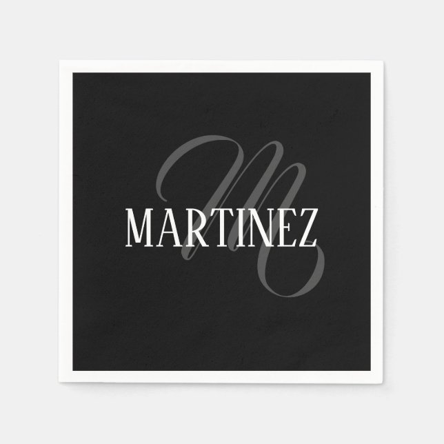 Serviette En Papier Nom Personnalisé Black Elegant | Nom (Devant)
