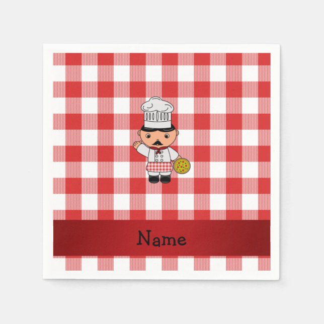 Serviette En Papier Nom personnalisé chef italien rouge blanc checkers (Devant)