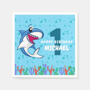 Serviette En Papier Nom personnalisé Cute Shark 1er Birthday Party