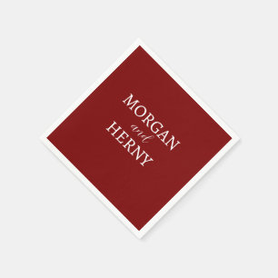 SERVIETTE EN PAPIER NOM PERSONNALISÉ ÉLÉGANT MODERNE ROUGE CERISE MARI