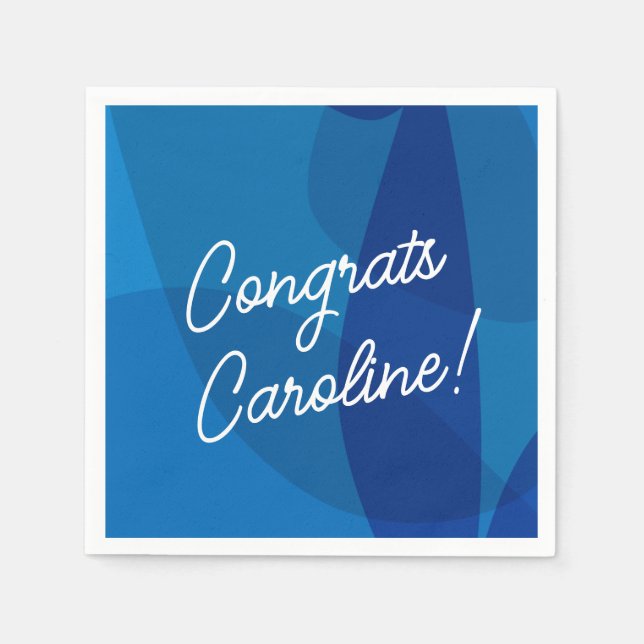 Serviette En Papier Nom personnalisé Favor bleu vibrant Diplômé (Devant)