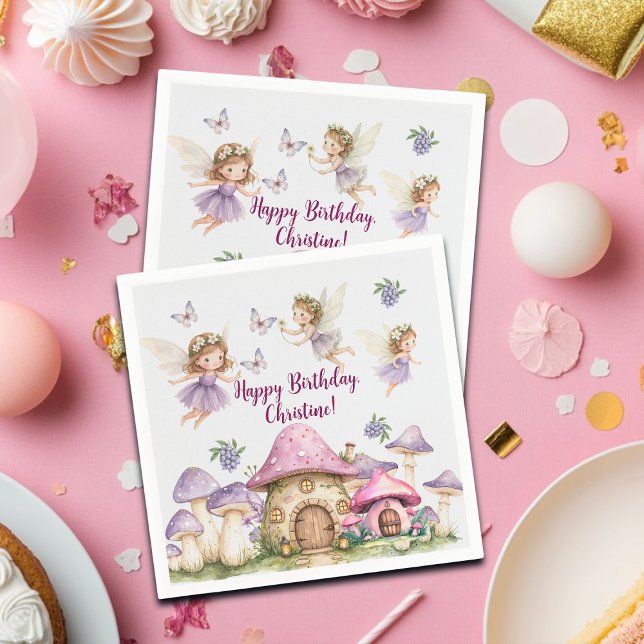 Serviette En Papier Nom personnalisé Fées magiques Champignons roses A (Créateur téléchargé)