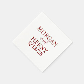 SERVIETTE EN PAPIER NOM PERSONNALISÉ MARIAGE BLANC MODERNE ÉLÉGANT