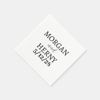 SERVIETTE EN PAPIER NOM PERSONNALISÉ MARIAGE MODERNE BLANC ÉLÉGANT