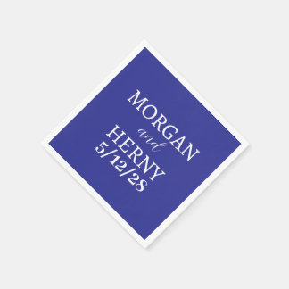 SERVIETTE EN PAPIER NOM PERSONNALISÉ MARIAGE MODERNE STYLÉ BLEU FONCÉ