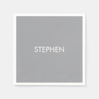 Serviette En Papier Nom personnalisé minimaliste gris 