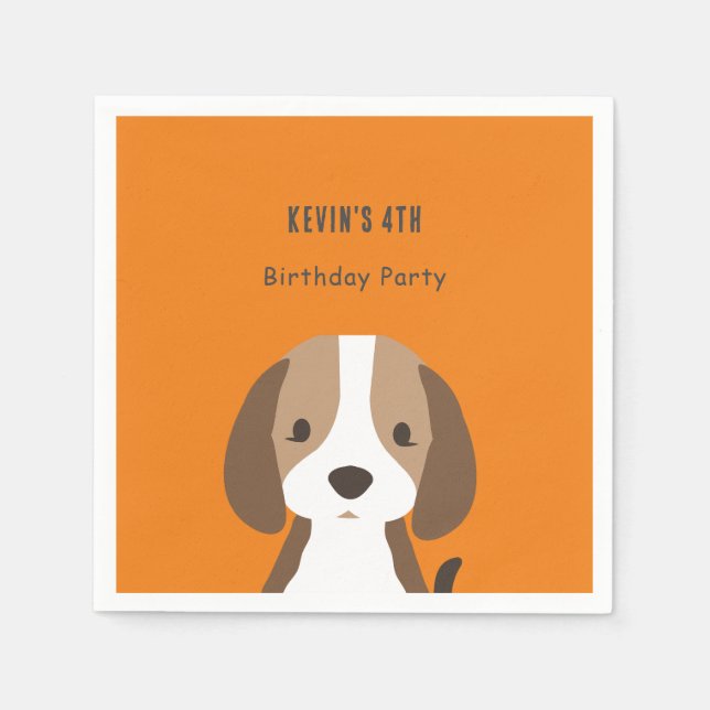 Serviette En Papier Nom personnalisé moderne pour enfants chien mignon (Devant)