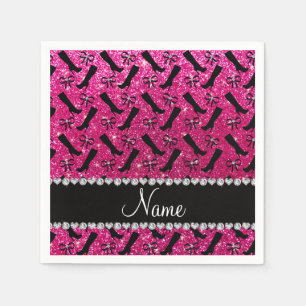 Serviette En Papier Nom personnalisé neon parties scintillant rose cha