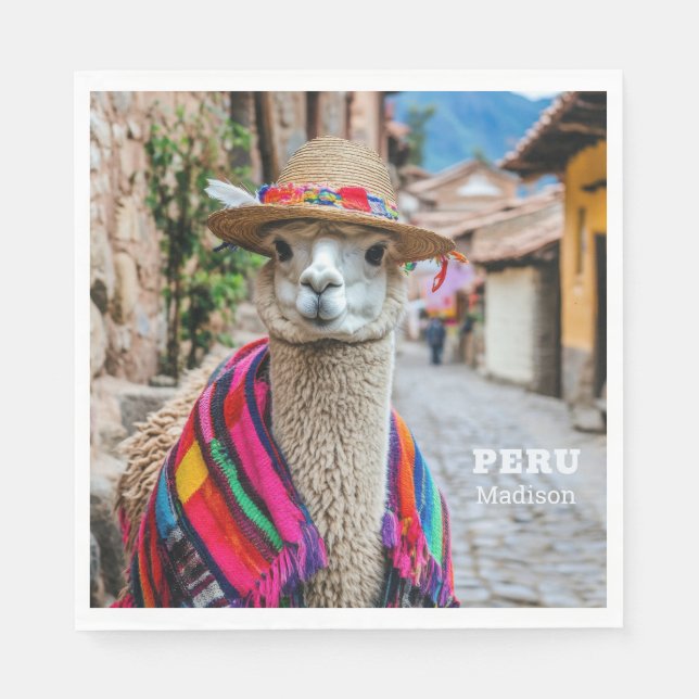 Serviette En Papier Nom personnalisé Pérou Llama (Devant)