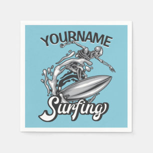 Serviette En Papier NOM personnalisé Surfer Big Wave Skeleton Surfing