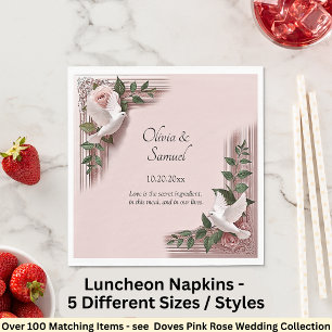 Serviette En Papier Noms Date Message Lunch de roses roses et colombes