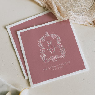 Serviette En Papier Noms de blason de monogramme vintage Rose poudrée
