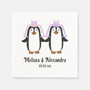 Serviette En Papier Noms de couple de mariée de manchots lady mignons