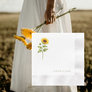 Serviette En Papier Noms de Couple de Tige de Tournesol Personnalisés
