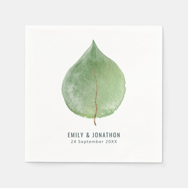 Serviette En Papier Noms de feuille d'eucalyptus vert unique Date Mari (Devant)