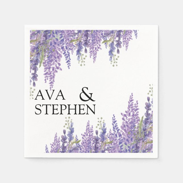 Serviette En Papier Noms de Mariage de l'arbre Wisteria Napkin (Devant)