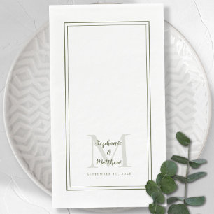 Serviette En Papier Noms de monogramme de mariage moderne & Date Vert