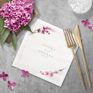Serviette En Papier Noms de peinture à l'aquarelle de mariage de fleur