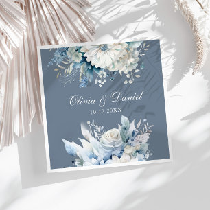 Serviette En Papier Noms de serviettes de mariage florales bleu poussi