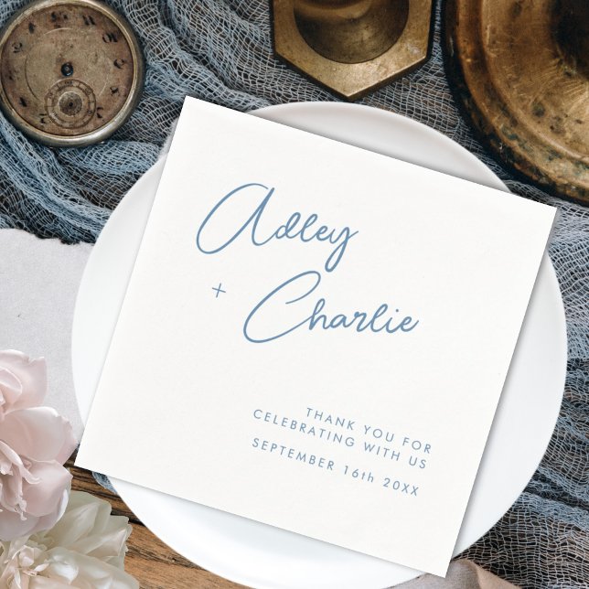 Serviette En Papier Noms de signature bleu et blanc Dusty Mariage Napk (Créateur téléchargé)