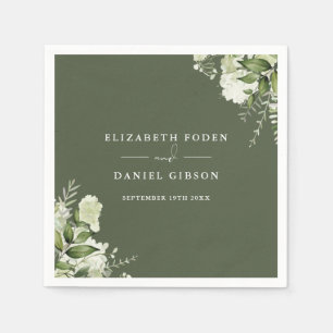 Serviette En Papier Noms de verdure florale verte olive élégants Date