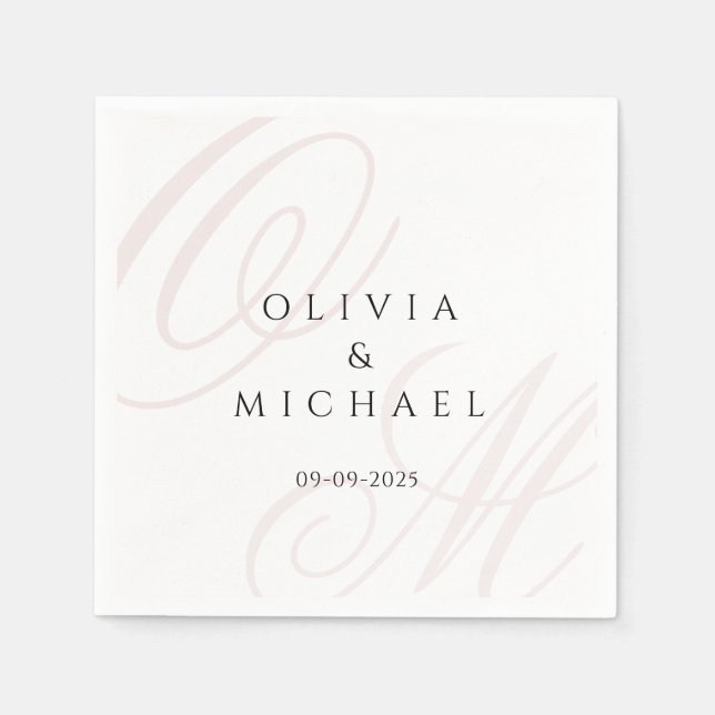 Serviette En Papier Noms et date personnalisés Mariages intemporels (Devant)