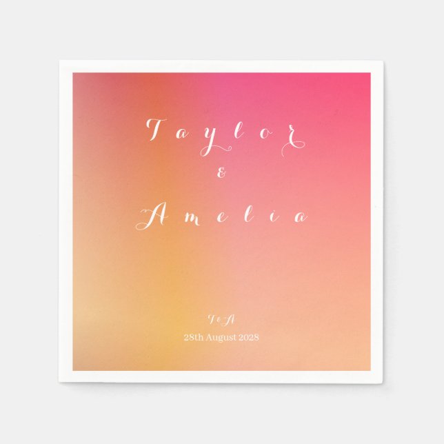 Serviette En Papier Noms Mariage de dégradé minimal monogramme (Devant)