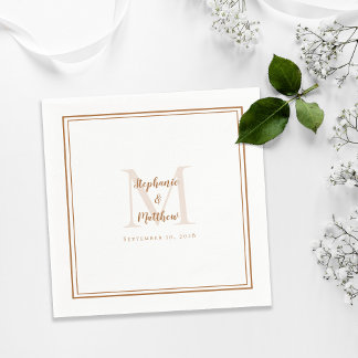 Serviette En Papier Noms Mariages modernes Date Monogramme Rustique Br