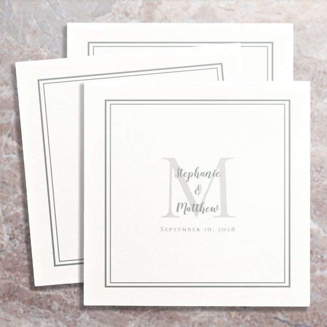 Serviette En Papier Noms Mariages modernes et Date Monogram Grey Cockt (Créateur téléchargé)