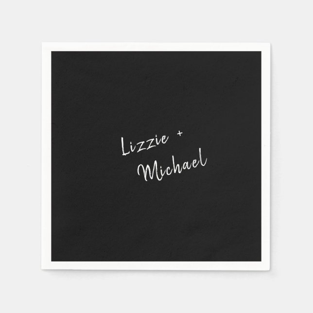 Serviette En Papier Noms personnalisés noirs simples contemporains (Devant)