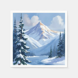 Serviette En Papier Northern Peaks | Winter Mountain Landscape Painted
