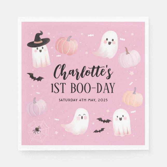 Serviette En Papier Nos petites filles Boo 1er anniversaire Halloween  (Devant)
