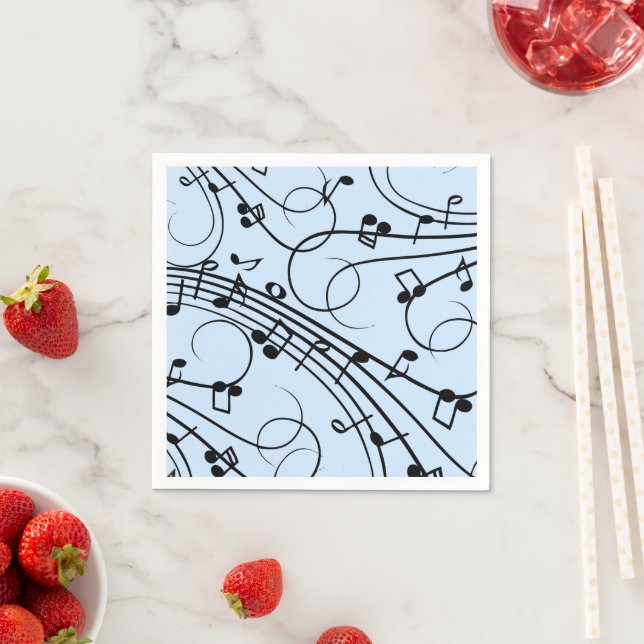Serviette En Papier Notes de musique fantaisie Bleu (En situation)