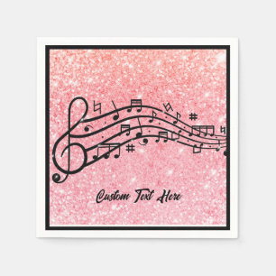 Serviette En Papier Notes de musique Parties scintillant rose noire Ép