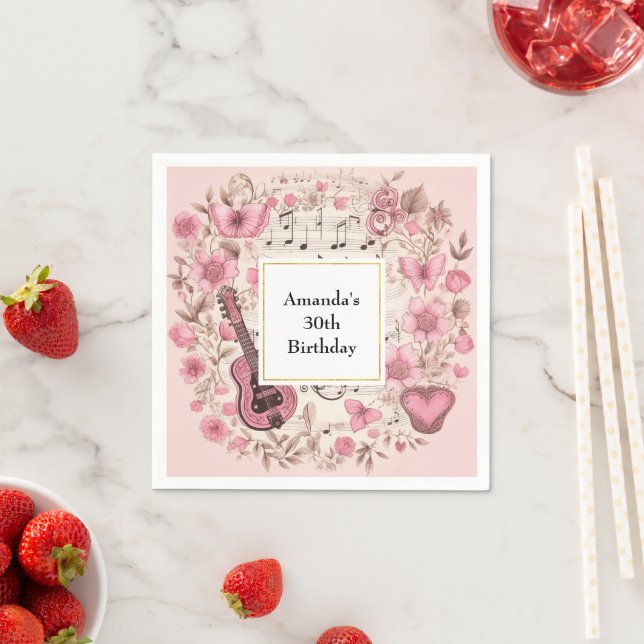 Serviette En Papier Notes musicales et fleurs Style rétro Anniversaire (En situation)