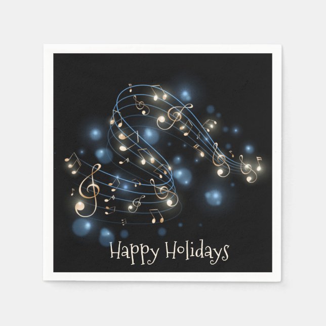 Serviette En Papier Notes musicales et lumières de Noël (Devant)