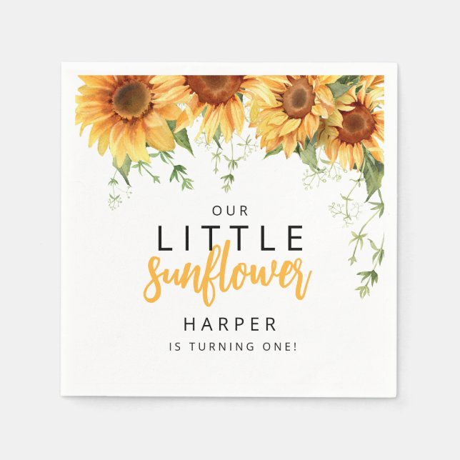 Serviette En Papier Notre fête d'anniversaire de la petite tournesol (Devant)