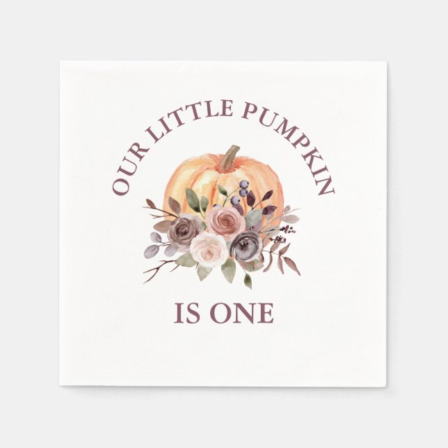 Serviette En Papier Notre petit Citrouille automne fleuri premier anni (Devant)
